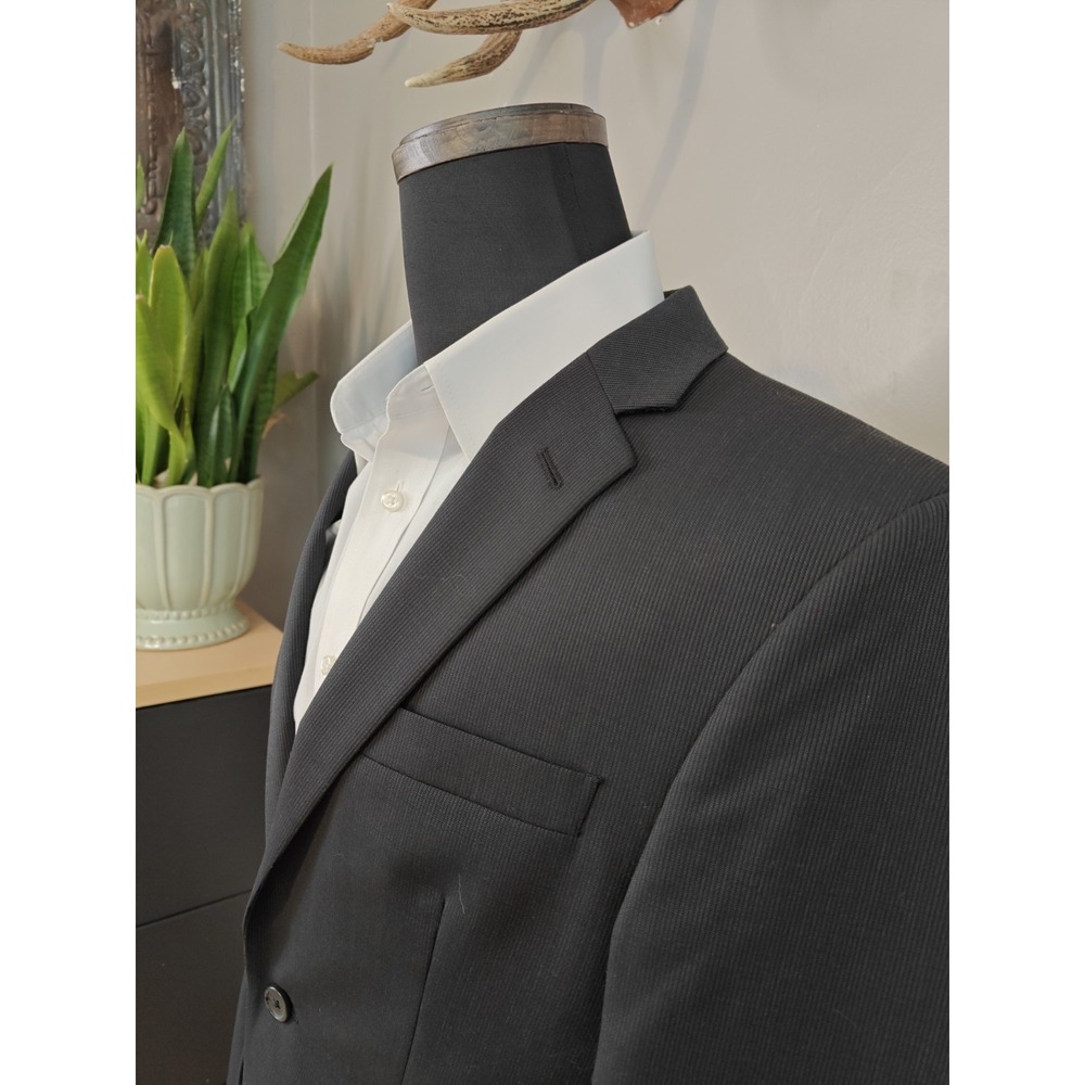Egara Mens Slim Fit Sport Coat 38R Black Striped 2 Button Blazer F504